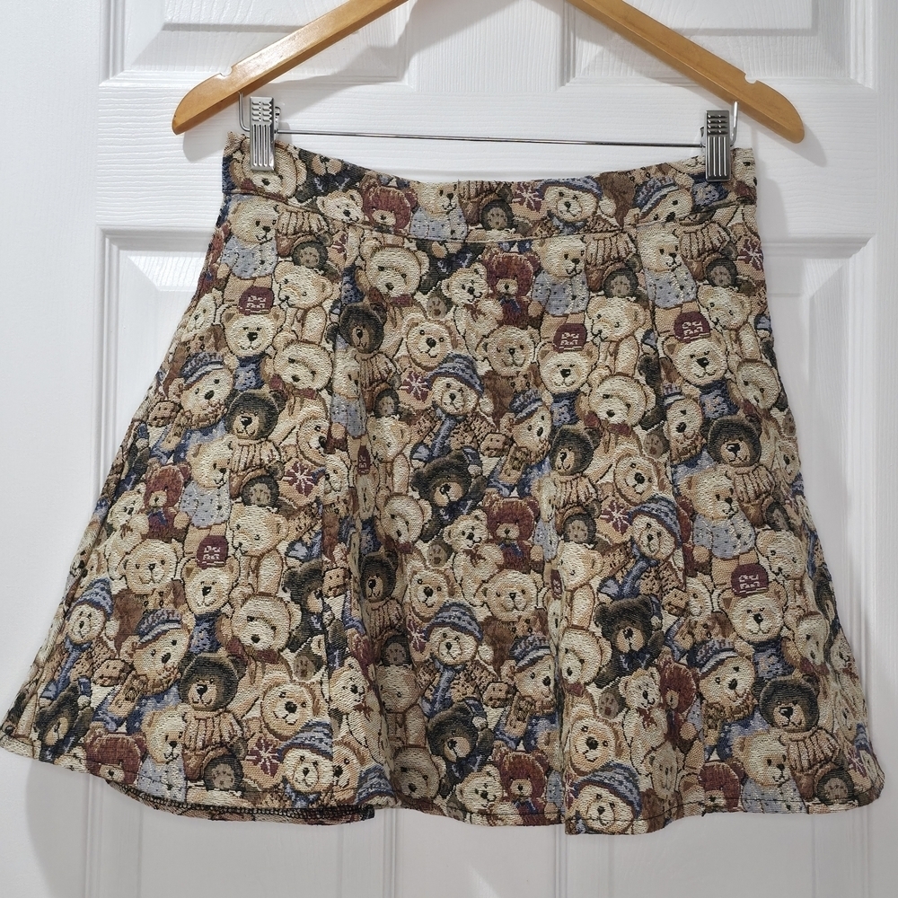 Tapestry Teddy Bear Mini Skirt Size M Vtg